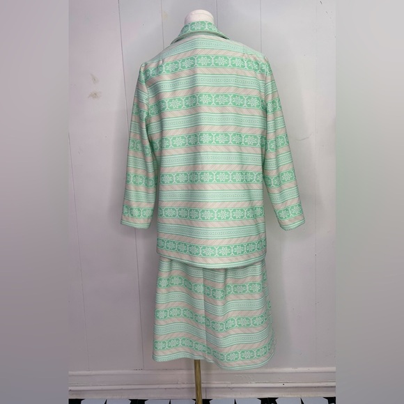 Vintage 1960’s Knit Shift Dress w/ Matching Jacket & Belt Geometric Polyester - Picture 5 of 8